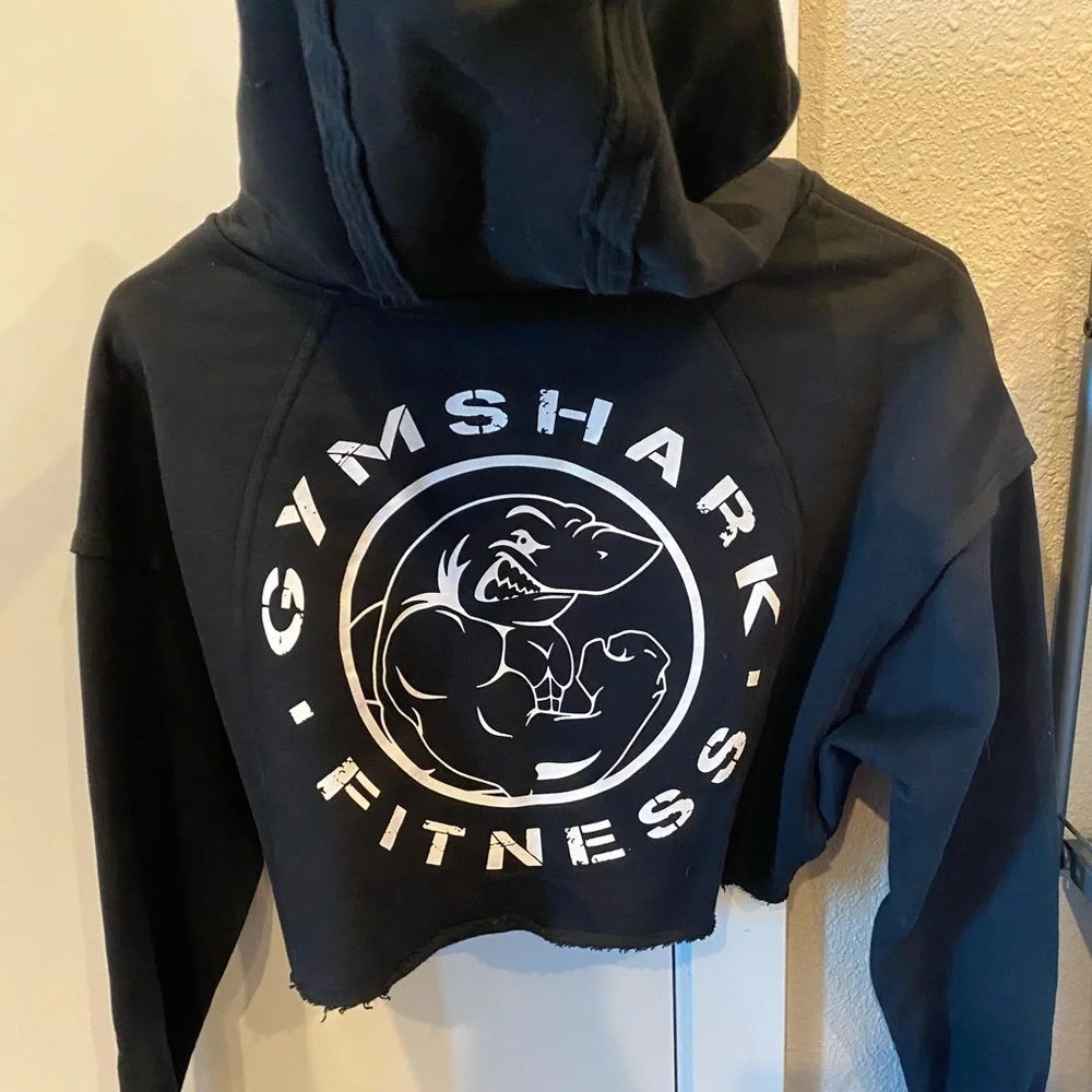 Gymshark Black Cropped Hoodie with White Logo - Picture 4 of 4
